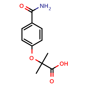 Chemical structure of 2-(4-Carbamoylphenoxy)-2-methylpropanoic acid , CAS 121809-54-9, AChemBlock P42208