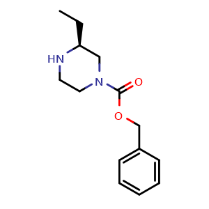 Chemical structure of (3S)-1-Cbz-3-ethyl-piperazine , CAS 1217976-96-9, AChemBlock P42211