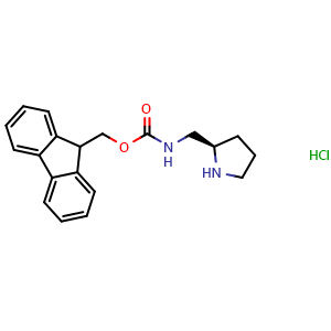 Chemical structure of (R)-2-(N-Fmoc-aminomethyl)pyrrolidine hydrochloride , CAS 1217730-75-0, AChemBlock P42221