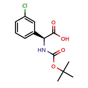 Chemical structure of N-Boc-(S)-2-amino-2-(3-chlorophenyl)acetic acid , CAS 1217643-80-5, AChemBlock P42224
