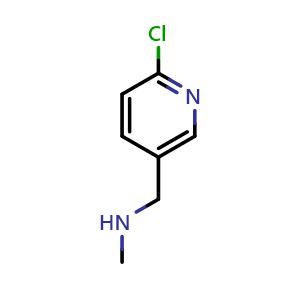 Chemical structure of 2-Chloro-5-(methylaminomethyl)pyridine , CAS 120739-62-0, AChemBlock P42297