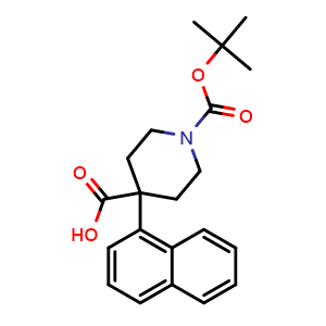 Chemical structure of 1-Boc-4-(1-naphthalenyl)-4-piperidinecarboxylic acid , CAS 1198287-04-5, AChemBlock P42347