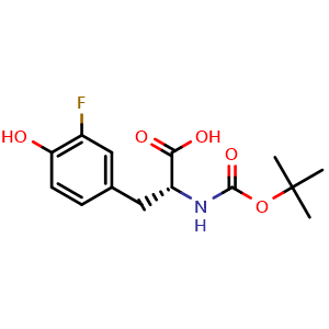 Chemical structure of N-Boc-3-fluoro-D-tyrosine , CAS 1198186-15-0, AChemBlock P42348