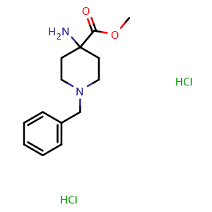 Chemical structure of 1-Benzyl-4-Amino-4-methoxycarbonylpiperidine dihydrochloride , CAS 1197231-33-6, AChemBlock P42354