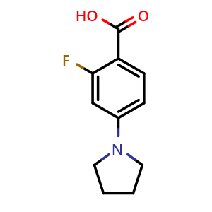 Chemical structure of 2-Fluoro-4-(1-pyrrolidinyl)benzoic acid , CAS 1197193-14-8, AChemBlock P42355