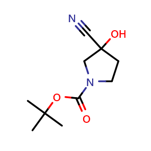 Chemical structure of 1-Boc-3-cyano-3-hydroxypyrrolidine , CAS 1194376-31-2, AChemBlock P42367