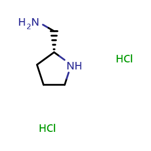 Chemical structure of (R)-2-Pyrrolidinemethanamine dihydrochloride , CAS 119020-04-1, AChemBlock P42386