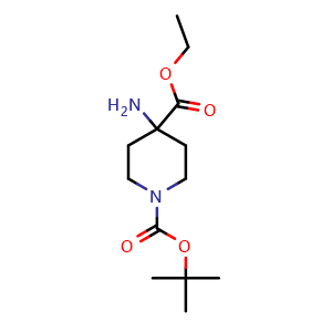 Chemical structure of Ethyl 1-Boc-4-amino-piperidine-4-carboxylate , CAS 1187321-32-9, AChemBlock P42409
