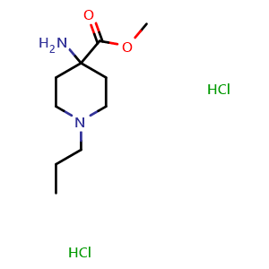 Chemical structure of 4-Amino-1-propyl-4-methoxycarbonylpiperidine dihydrochloride , CAS 1183945-61-0, AChemBlock P42430