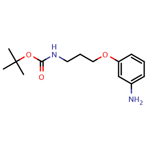 Chemical structure of 3-(3-N-Boc-aminopropoxy)aniline , CAS 1175649-60-1, AChemBlock P42456