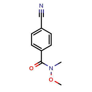 Chemical structure of 4-Cyano-N-methoxy-N-methyl-benzamide , CAS 116332-64-0, AChemBlock P42492
