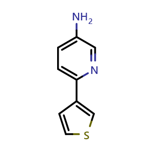 Chemical structure of 6-(Thiophen-3-yl)pyridin-3-amine , CAS 1159815-63-0, AChemBlock P42502