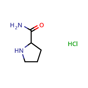 Chemical structure of 2-Pyrrolidinecarboxamide hydrochloride , CAS 115630-49-4, AChemBlock P42514