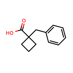 Chemical structure of 1-(Phenylmethyl)cyclobutanecarboxylic acid , CAS 114672-02-5, AChemBlock P42551