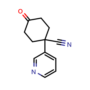 Chemical structure of 4-Oxo-1-(3-pyridinyl)cyclohexanecarbonitrile , CAS 1145688-60-3, AChemBlock P42556