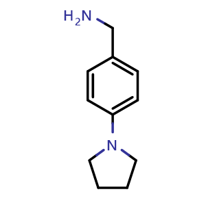 Chemical structure of 4-(1-Pyrrolidinyl)-benzenemethanamine , CAS 114365-04-7, AChemBlock P42564