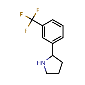 Chemical structure of 2-[3-(Trifluoromethyl)phenyl]pyrrolidine , CAS 109086-17-1, AChemBlock P42704