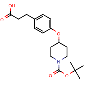 Chemical structure of N-Boc-3-[4-(piperidin-4-yloxy)phenyl]propanoic acid , CAS 1080421-71-1, AChemBlock P42735
