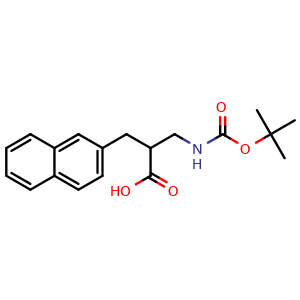 Chemical structure of a-[(Boc-amino)methyl]-2-naphthalenepropanoic acid , CAS 1076197-04-0, AChemBlock P42743