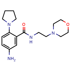 Chemical structure of 5-Amino-N-[2-(4-morpholinyl)ethyl]-2-(1-pyrrolidinyl)-benzamide , CAS 1048227-39-9, AChemBlock P42840