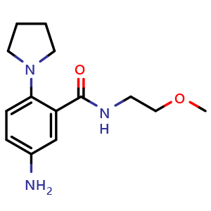 Chemical structure of 5-Amino-N-(2-methoxyethyl)-2-pyrrolidinobenzamide , CAS 1047964-25-9, AChemBlock P42842