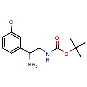Chemical structure of 2-(Boc-amino)-1-(3-chlorophenyl)ethylamine , CAS 1047630-73-8, AChemBlock P42847