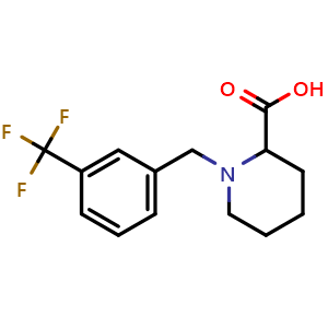 Chemical structure of 1-(3-Trifluoromethylbenzyl)-2-carboxypiperidine , CAS 1044139-35-6, AChemBlock P42861