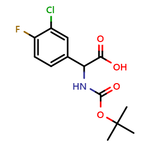Chemical structure of 3-Chloro-a-(Boc-amino)-4-fluorobenzeneacetic acid , CAS 1038817-56-9, AChemBlock P42893