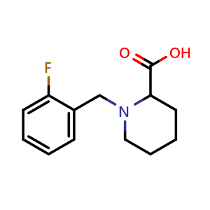 Chemical structure of 1-(2-Fluorobenzyl)-2-carboxypiperidine , CAS 1038577-25-1, AChemBlock P42899