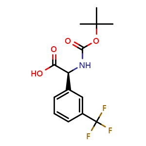 Chemical structure of (S)-2-(Boc-amino)-2-(3-trifluoromethylphenyl)acetic acid , CAS 1035490-76-6, AChemBlock P42913