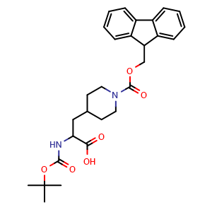 Chemical structure of N-Boc-3-(1-Fmoc-piperidin-4-yl)-DL-alanine , CAS 1027337-09-2, AChemBlock P42958
