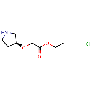 Chemical structure of Ethyl 2-[(3S)-3-pyrrolidinyloxy]acetate hydrochloride , CAS 1024038-27-4, AChemBlock P42970