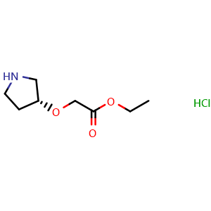 Chemical structure of Ethyl 2-[(3R)-3-pyrrolidinyloxy]acetate hydrochloride , CAS 1024038-23-0, AChemBlock P42971