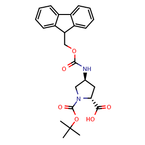 Chemical structure of (4S)-1-Boc-4-(Fmoc-amino)-D-proline , CAS 1018332-23-4, AChemBlock P43020