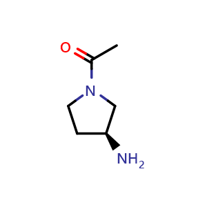 Chemical structure of 1-Acetyl-(3S)-3-pyrrolidinamine , CAS 1013921-14-6, AChemBlock P43073