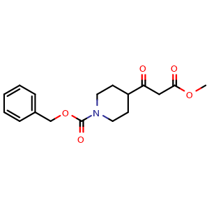 Chemical structure of Methyl b-oxo-1-Cbz-4-piperidinepropanate , CAS 1013353-70-2, AChemBlock P43079