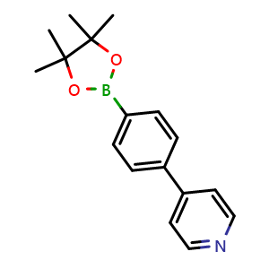 Chemical structure of 4-(4-(4,4,5,5-tetramethyl-1,3,2-dioxaborolan-2-yl)phenyl)pyridine , CAS 1009033-87-7, AChemBlock P43092