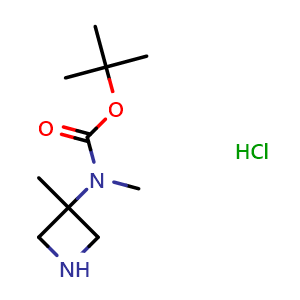 Chemical structure of 3-(N-Methyl-N-Boc-amino)-3-methylazetidine hydrochloride , CAS 2231674-63-6, AChemBlock P43150