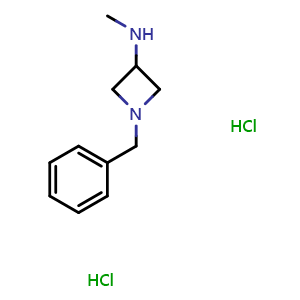 Chemical structure of N-Methyl-1-(phenylmethyl)-3-azetidinamine dihydrochloride , CAS 292163-61-2, AChemBlock P43155