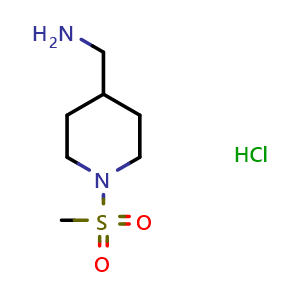 Chemical structure of 1-Methylsulfonyl-4-piperidinemethanamine hydrochloride , CAS 851308-25-3, AChemBlock P43158