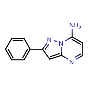 Chemical structure of 2-phenylpyrazolo[1,5-a]pyrimidin-7-amine , CAS 868529-29-7, AChemBlock P43192