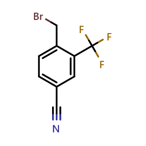 Chemical structure of 4-(Bromomethyl)-3-(trifluoromethyl)benzonitrile , CAS 853368-32-8, AChemBlock P43201