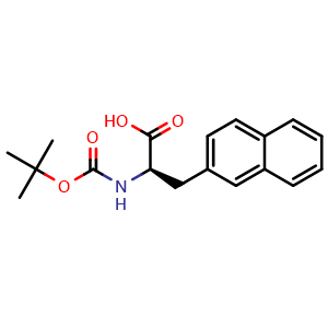 Chemical structure of (R)-2-(tert-butoxycarbonylamino)-3-(naphthalen-2-yl)propanoic acid , CAS 76985-10-9, AChemBlock P43211