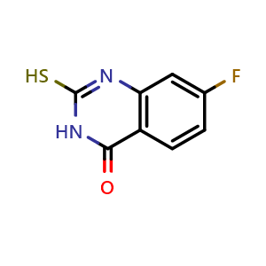Chemical structure of 7-Fluoro-2-mercaptoquinazolin-4(3H)-one , CAS 69661-43-4, AChemBlock P43223