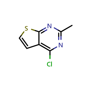 Chemical structure of 4-Chloro-2-methylthieno[2,3-d]pyrimidine , CAS 56843-79-9, AChemBlock P43241