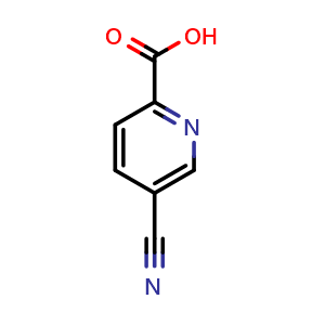 Chemical structure of 5-cyanopyridine-2-carboxylic acid , CAS 53234-55-2, AChemBlock P43253