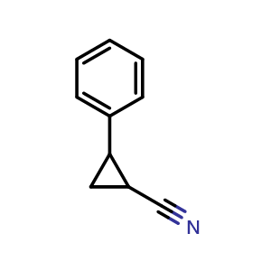 Chemical structure of 2-phenylcyclopropanecarbonitrile , CAS 4660-02-0, AChemBlock P43268