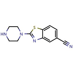Chemical structure of 2-(Piperazin-1-yl)benzo[d]thiazole-5-carbonitrile , CAS 401567-17-7, AChemBlock P43278