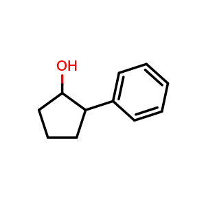 Chemical structure of 2-phenylcyclopentanol , CAS 343852-60-8, AChemBlock P43293
