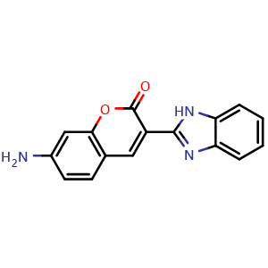 Chemical structure of 7-Amino-3-(1H-benzimidazol-2-yl)-2H-chromen-2-one , CAS 31911-20-3, AChemBlock P43302